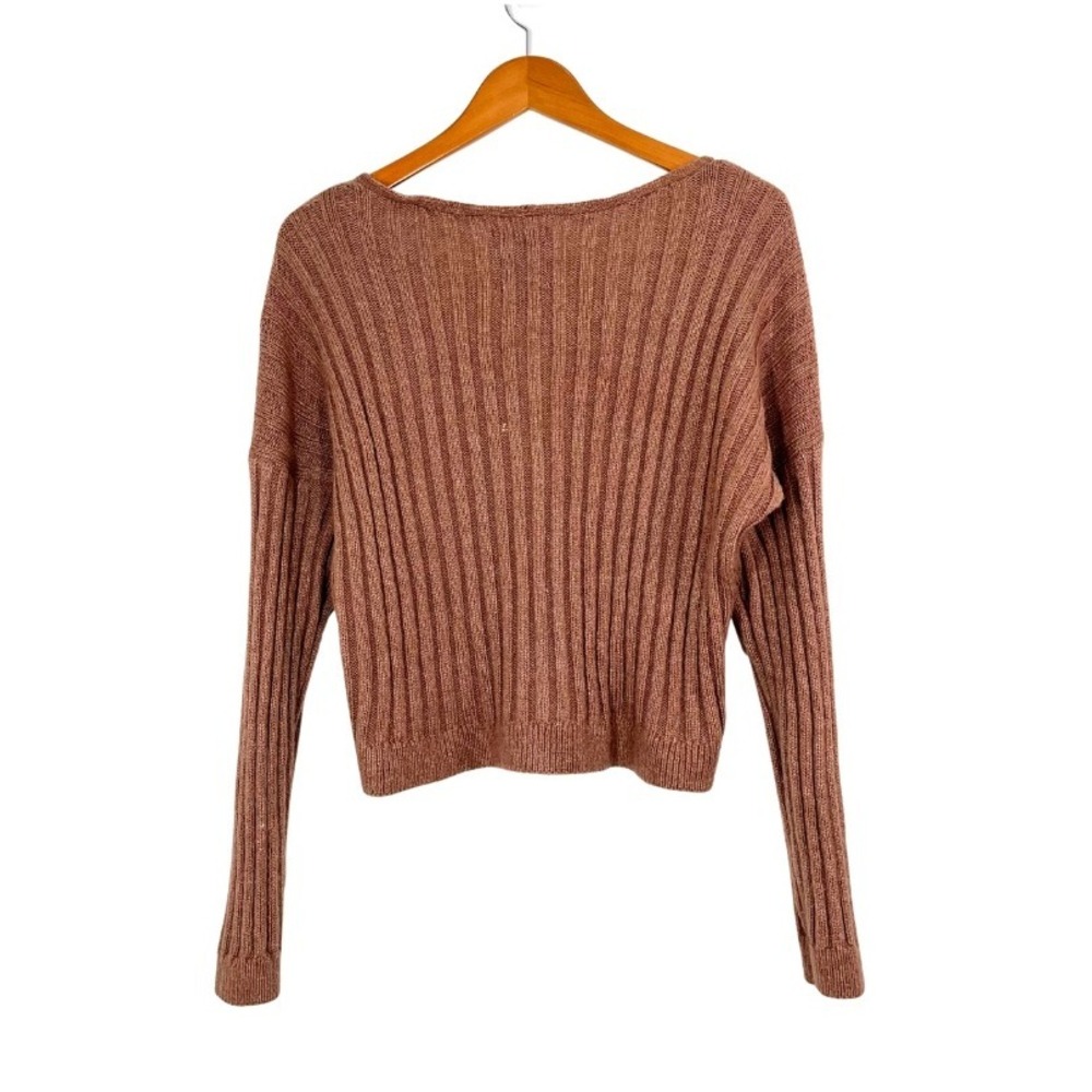Abercrombie & Fitch Ribbed V-Neck Sweater Women's Small Mocha‎ Brown Cropped Fit - Picture 5 of 7